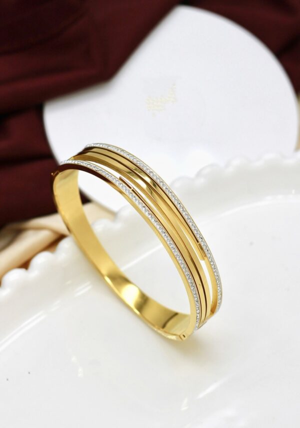 Chic Triple-Lined Bracelet with CZ Diamond Accents - Image 2