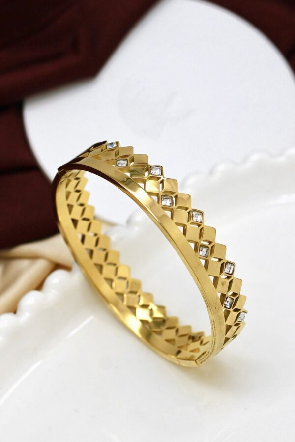 Bold Geometric Cut Bracelet with Diamond Accents - Image 2