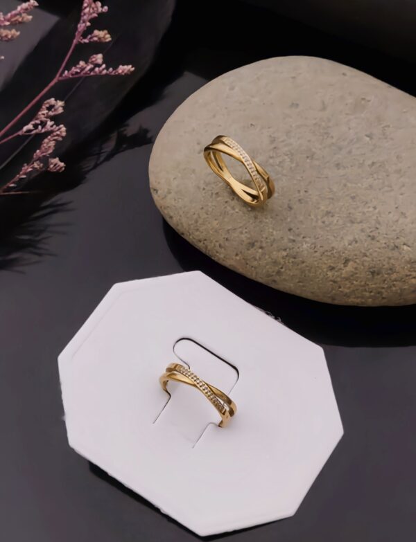 Criss-Cross Design Ring with Sparkling Stone Detailing