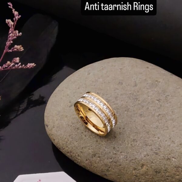 Luxury Anti-Tarnish Gold-Plated Ring with Double Row CZ Stones