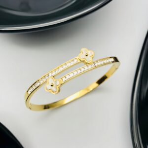 Floral Accent Sparkling Double Band Bracelet