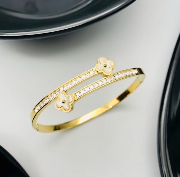 Floral Accent Sparkling Double Band Bracelet