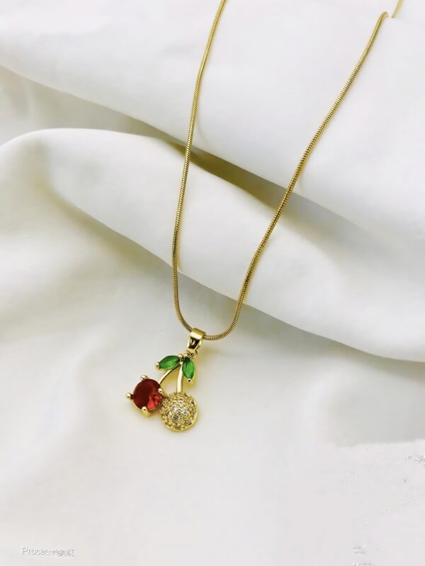 Cherry Pendant Necklace with Red and Green Accents