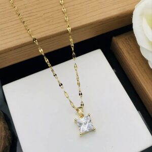 Gold Plated Square Crystal Pendant Necklace