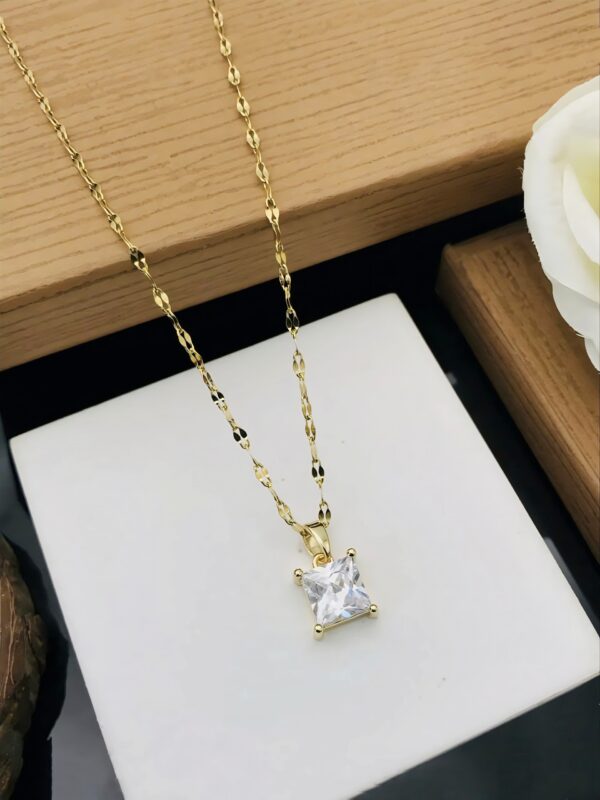Gold Plated Square Crystal Pendant Necklace