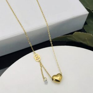 Gold Heart Pendant Necklace with Charm Drop Detail