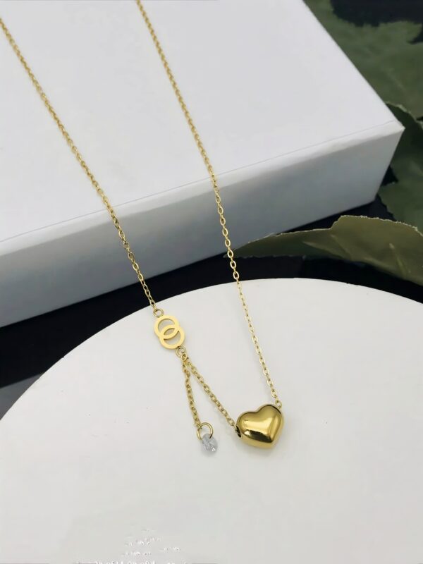 Gold Heart Pendant Necklace with Charm Drop Detail