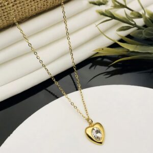Golden Heart Pendant Necklace – Clear Crystal Center