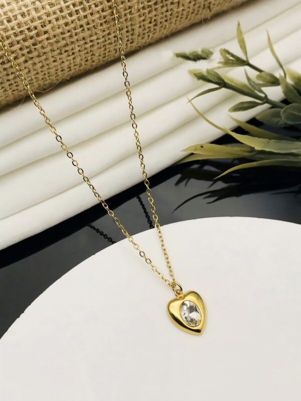 Golden Heart Pendant Necklace – Clear Crystal Center