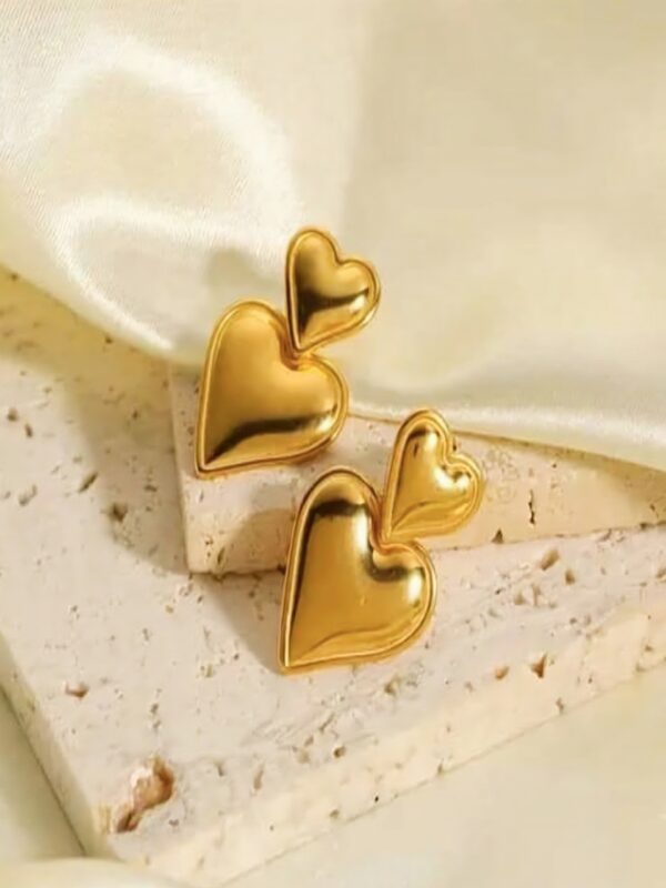 Double Heart Drop Earrings – Elegant Romantic Statement Design