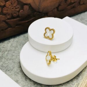 Gold Plated Beaded Edge Floral Stud Earrings – Minimalist Elegance