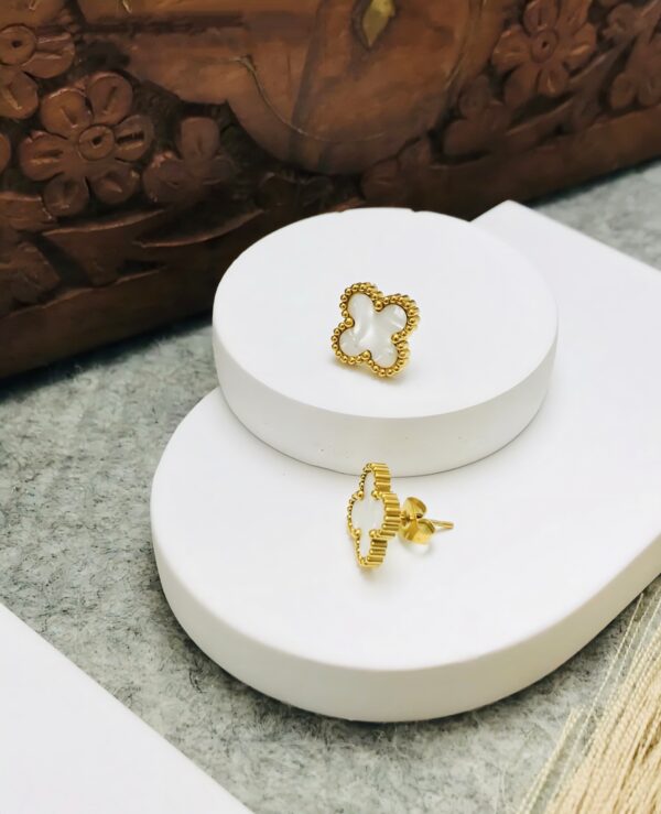 Gold Plated Beaded Edge Floral Stud Earrings – Minimalist Elegance
