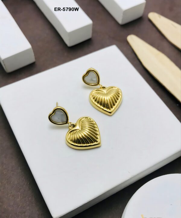 Gold Plated Shell Heart Drop Earrings – Dual Heart Design