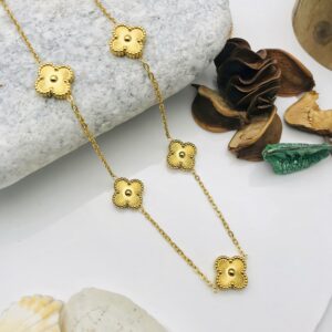 Gold Plated Floral Motif Necklace – Elegant Linked Flower Design