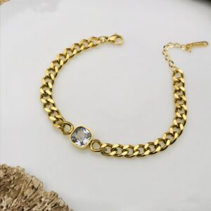 Gold Chain Bracelet with Center Crystal – Adjustable 18K Finish