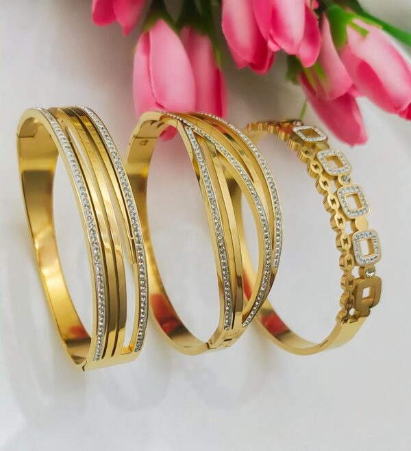 Elegant Criss-Cross Zircon Bangle – Contemporary Luxe Design - Image 2