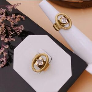 Gold-Tone Textured Loop Ring with Square Crystal – Adjustable