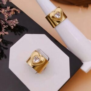 Bold Gold Heart Ring with Sparkling Center Stone – Adjustable Statement Ring