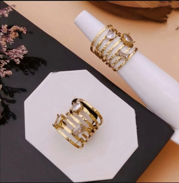Adjustable Gold Cage Statement Ring with Crystal Accents