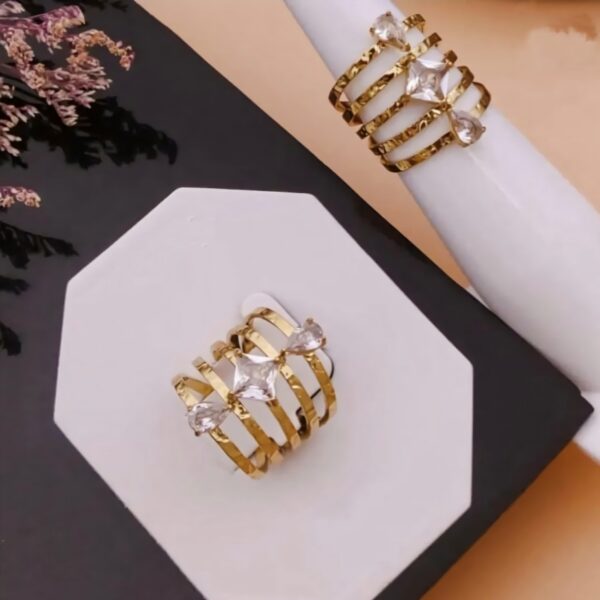 Elegant Multi-Band Statement Ring with Crystal Accents - Image 3