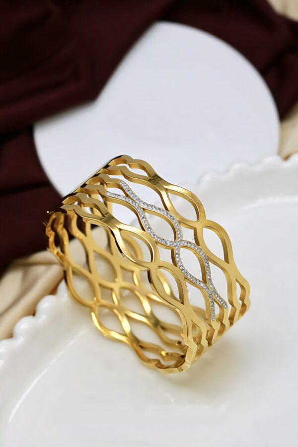 Statement Cutout Bracelet with Diamond Accent Detailing - Image 2