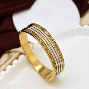 Greek Key Bangle with Triple Diamond Lines