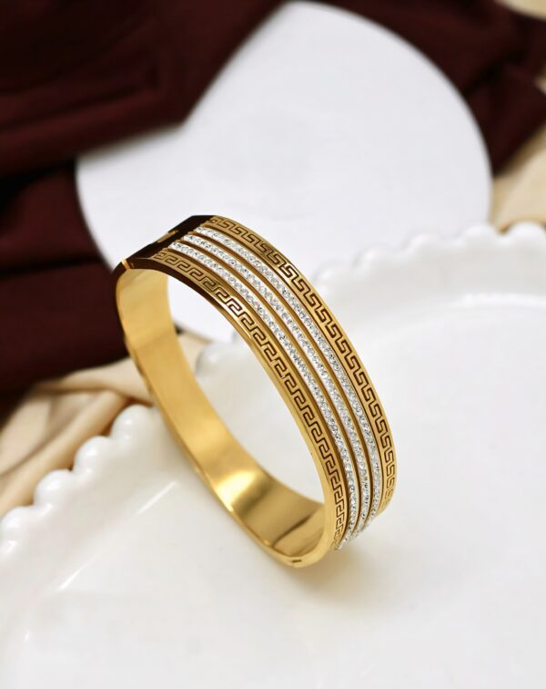 Greek Key Bangle with Triple Diamond Lines