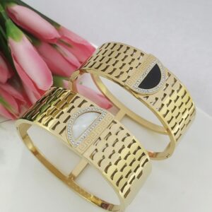 Dual Tone Geometric Elegance Bangles – White & Black Accent