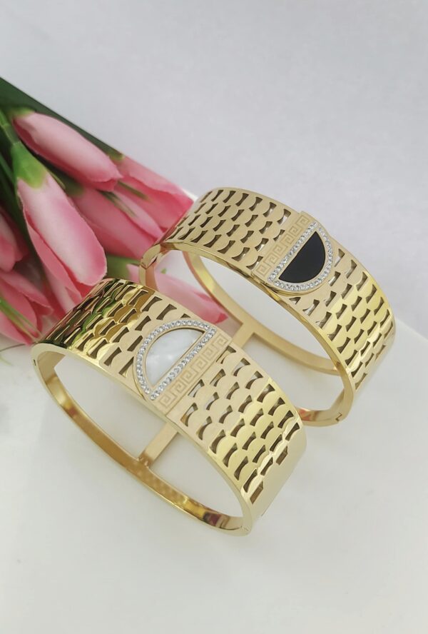 Dual Tone Geometric Elegance Bangles – White & Black Accent