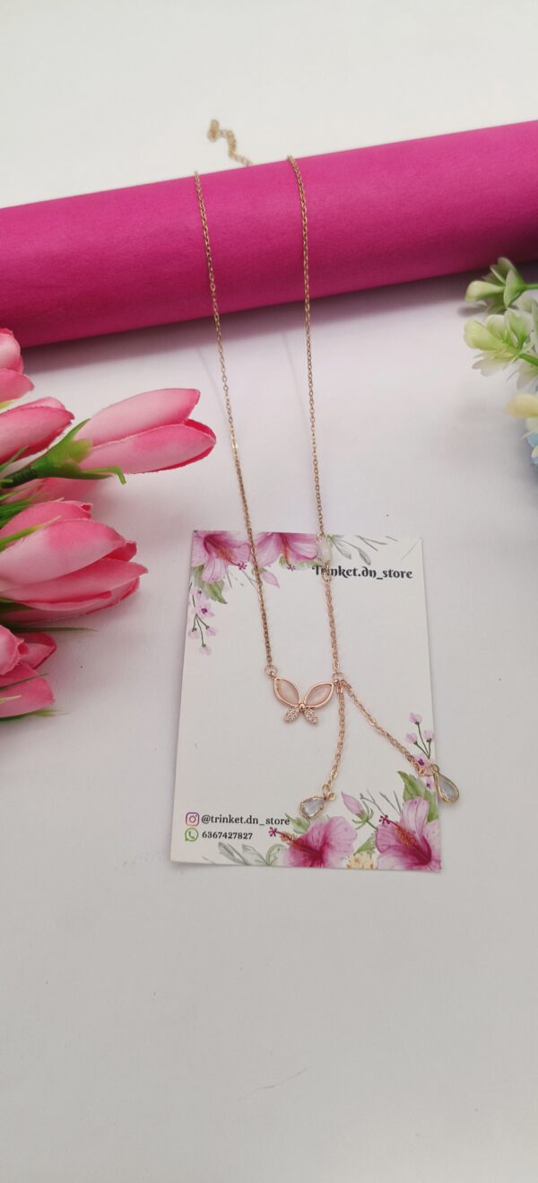 Rose Gold Butterfly Y-Necklace – Dainty Drop Pendant - Image 2