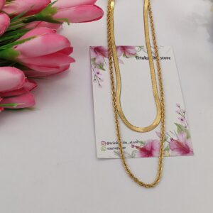Gold Layered Chain Necklace – Herringbone & Rope Duo Set
