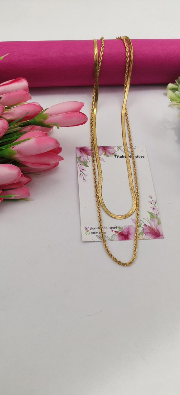 Gold Layered Chain Necklace – Herringbone & Rope Duo Set