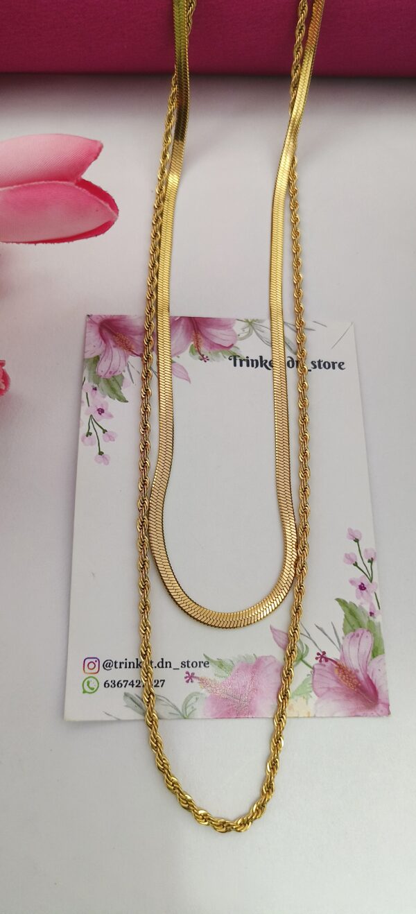 Gold Layered Chain Necklace – Herringbone & Rope Duo Set - Image 2