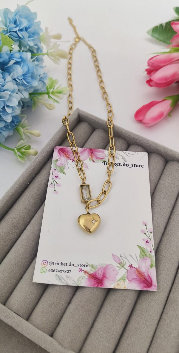 Heart Charm Chain Necklace with Emerald Accent