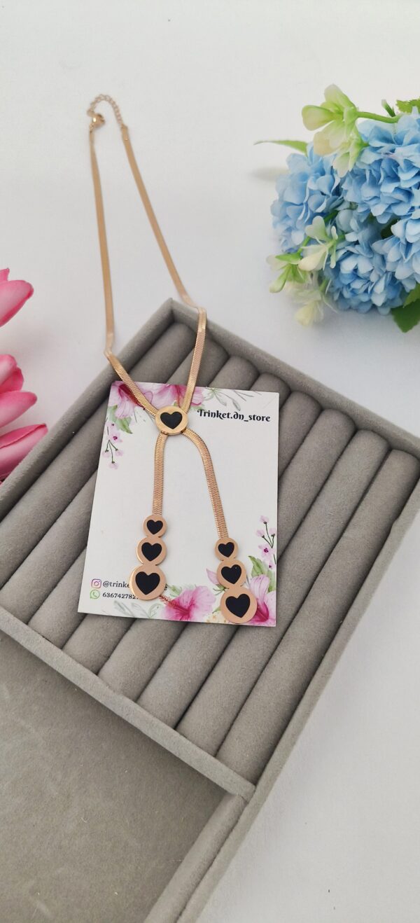 Hearts in Harmony – Black Enamel Drop Necklace 🖤✨ - Image 2