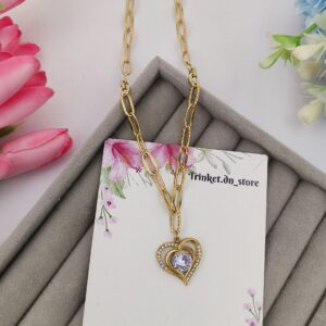 Elegant Heart Pendant Necklace with Dazzling Center Stone