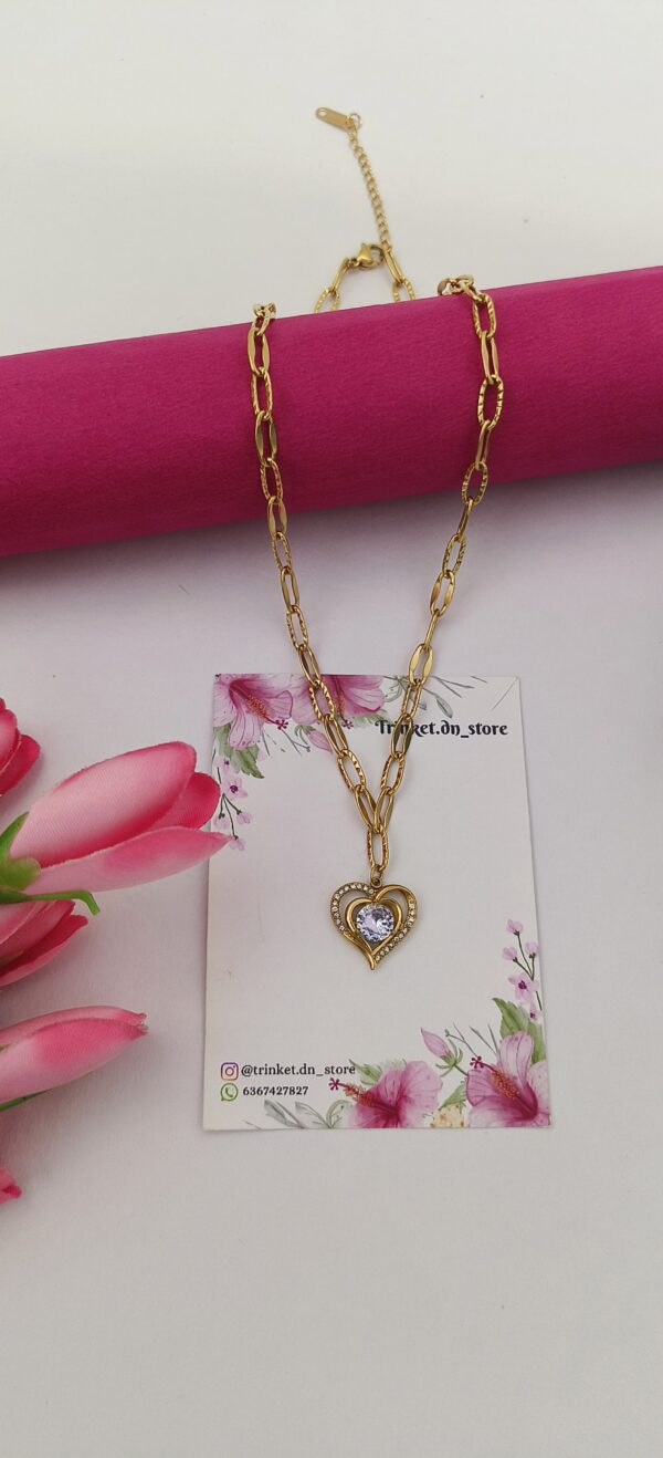 Elegant Heart Pendant Necklace with Dazzling Center Stone - Image 2