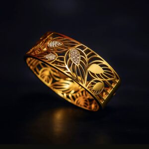 Floral Cutout Designer Cuff Bracelet with Sparkling Petals