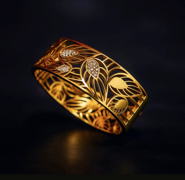 Floral Cutout Designer Cuff Bracelet with Sparkling Petals