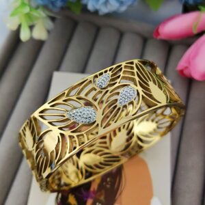 Floral Cutout Designer Cuff Bracelet with Sparkling Petals