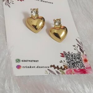 Gold Heart Stud Earrings with Sparkling Stone