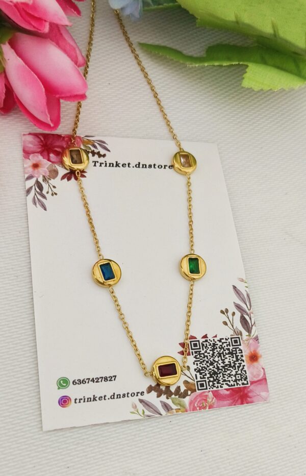 Gold Multicolor Stone Necklace – Elegant Anti-Tarnish Chain