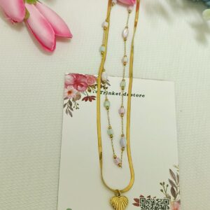 Pastel Bead Layered Heart Pendant Necklace 💖