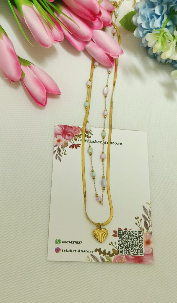Pastel Bead Layered Heart Pendant Necklace 💖